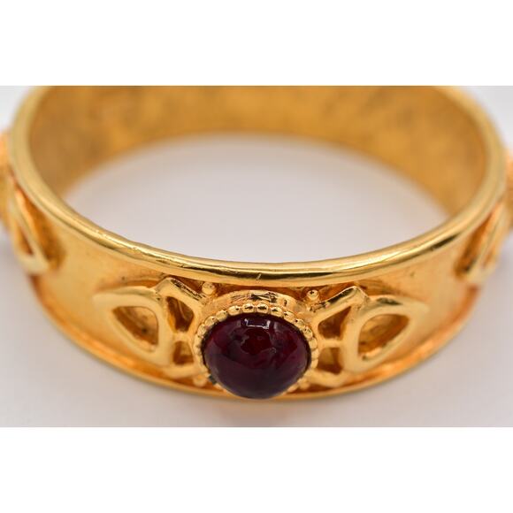 Fendi Vintage Gripoix Bangle Bracelet Red Brushed Gold Heavy Signed AS IS Bin7 - Picture 10 of 12